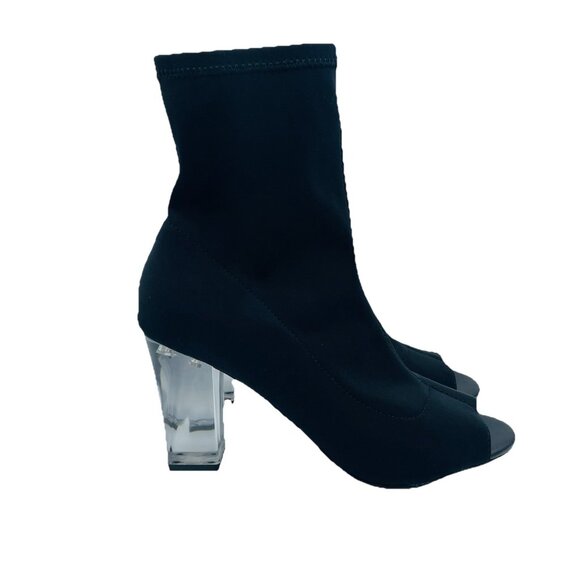 Parker & Sky Heels Womens Size 8 Black Boot Clear Heel Booties Stretch Open Toe - Picture 1 of 11